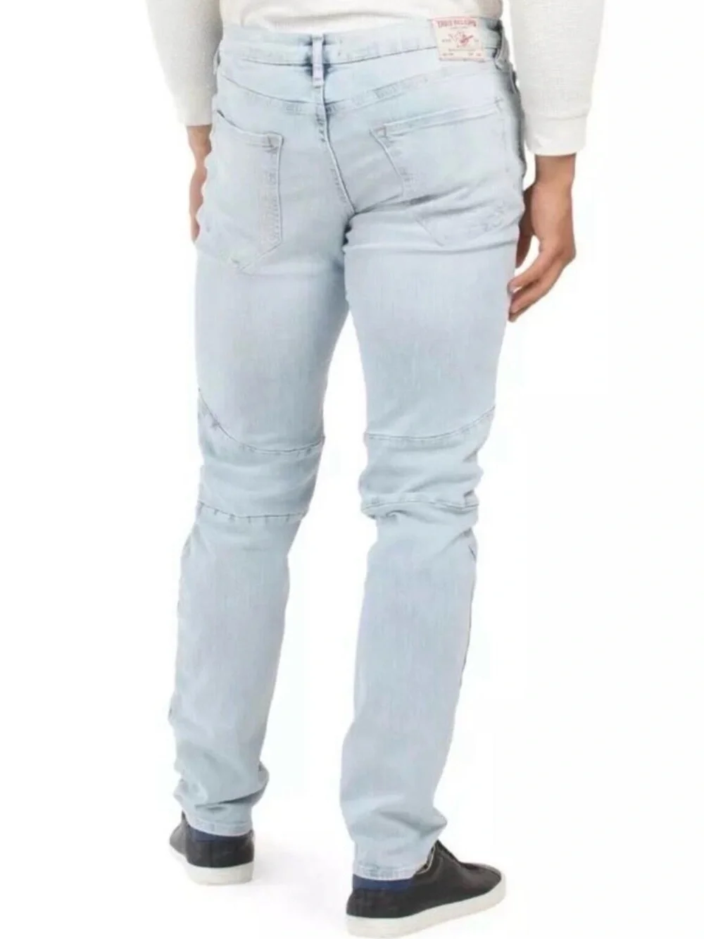 True Religion Rocco Moto Relaxed Skinny Jeans Light Wash Intense Stretch: 36
